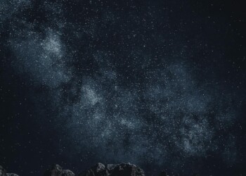 Star-filled night sky over mountains Starry sky with Milky Way over mountains